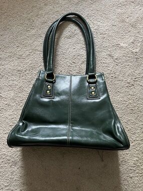 Nine & Co. Dark Green Leather Satchel with Brass Accents